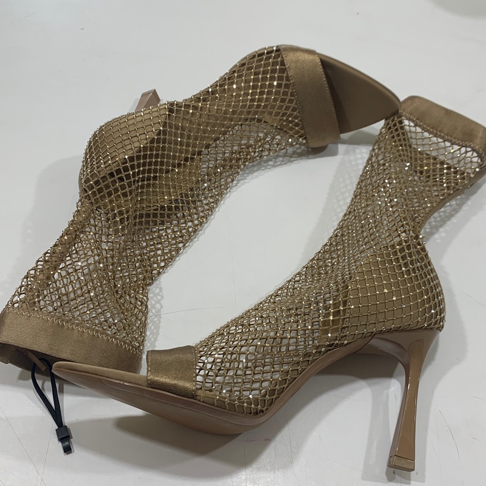 Zara Gold Mesh Fishnet Heels Peep Toe Stiletto Sandals Size 40
